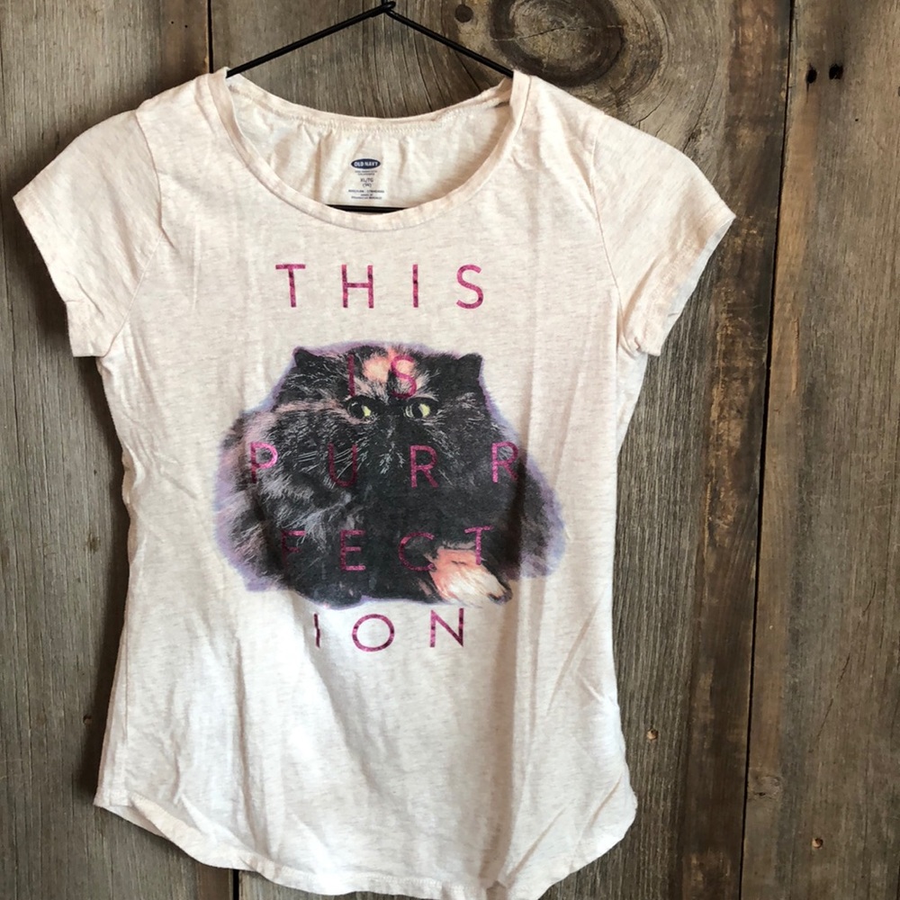Old Navy Cat Graphic Tee in Oatmeal Heather XL size 14 Girls